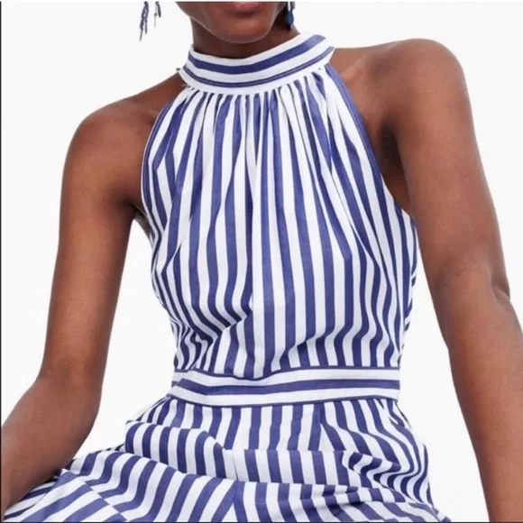 J. Crew Blue and White Striped Jumpsuit - Picture 2 of 13